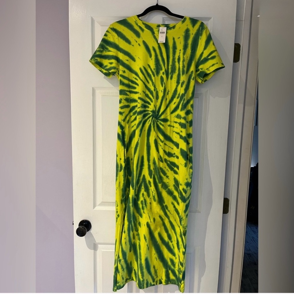 Anthropologie Green and Yellow Tie-Dye Maxi Dress